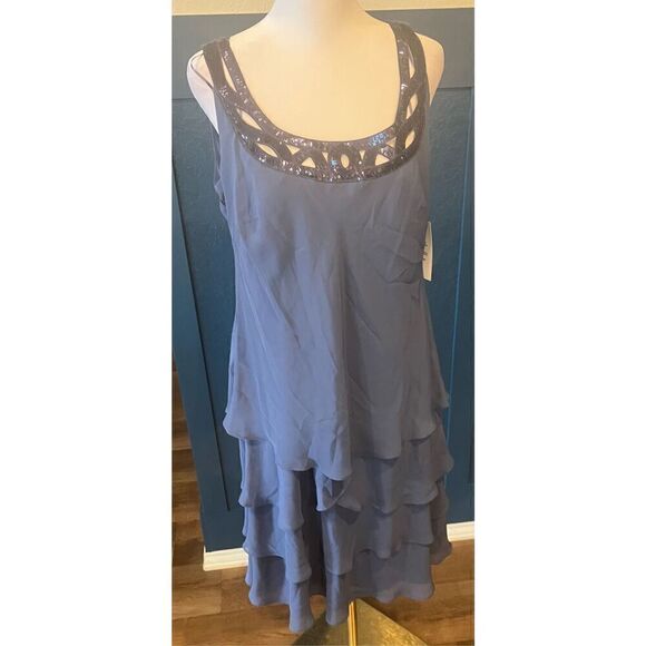 S.L. Fashions Mother of The Bride Jacket Dress with Sequined Cut Out Shoulder - Picture 6 of 11